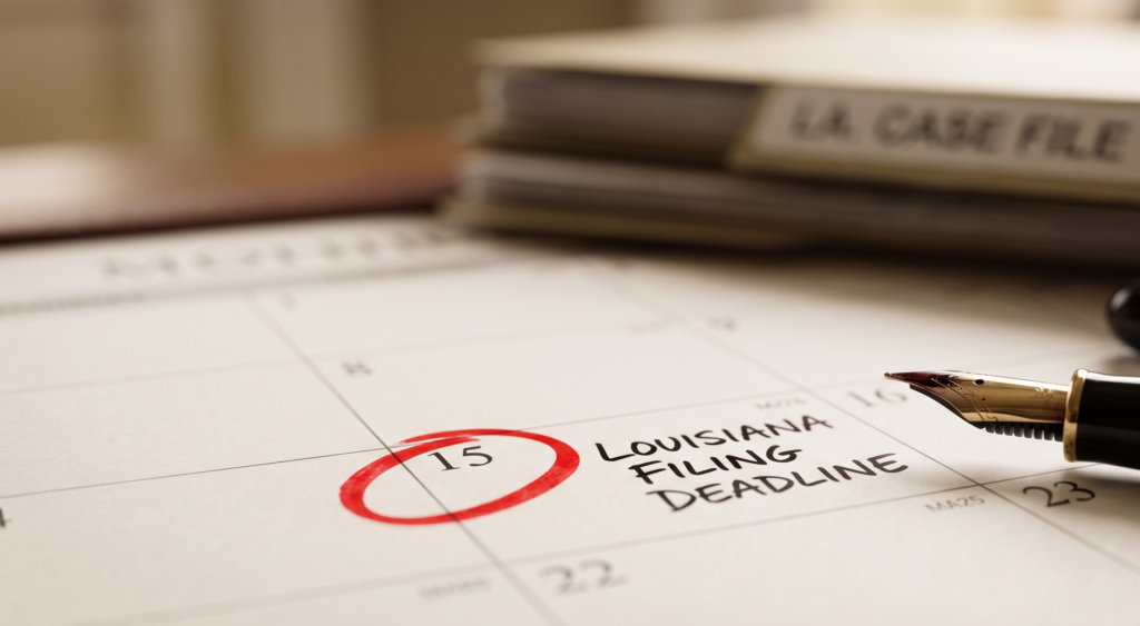 Desk calendar clearly highlights the Louisiana wrongful death filing deadline.