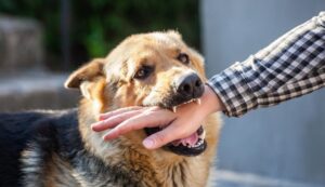 Dog biting a person's hand, depicting dog bite injury claims in Slidell